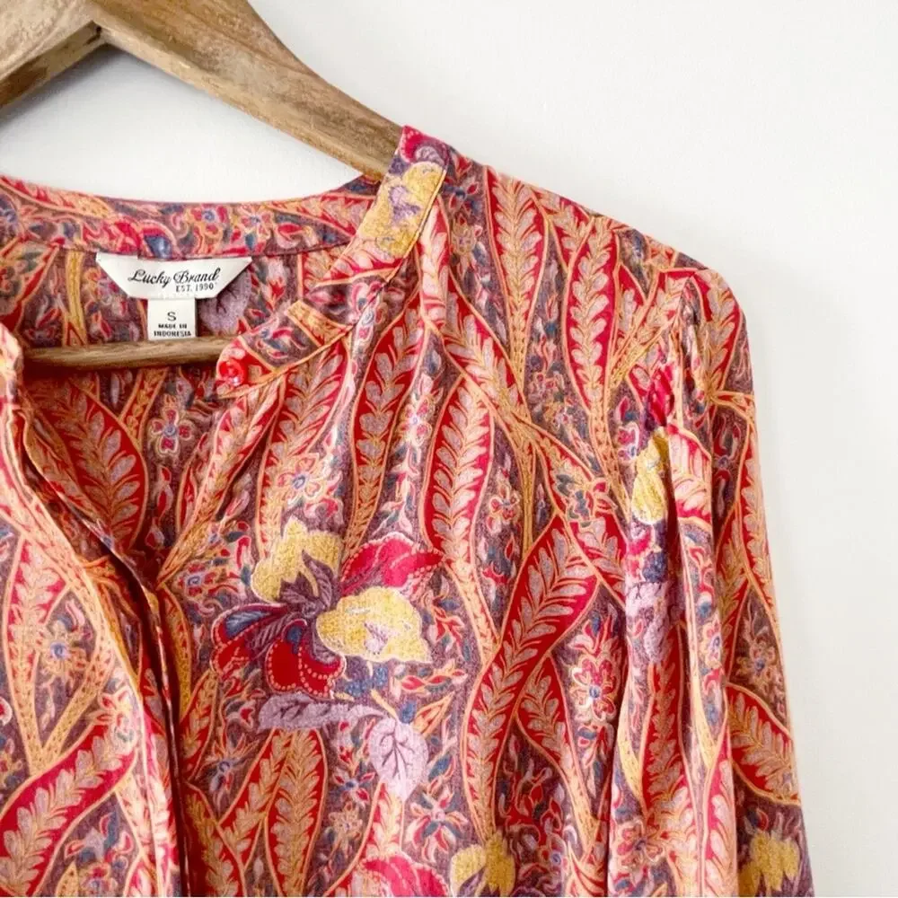 Lucky Brand Button Down Floral Print Top Orange Red Size Small EUC - Picture 8 of 15